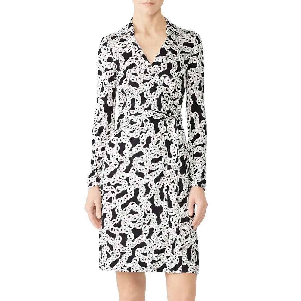 Diane Von Furstenberg Silk Chain Print Wrap Dress